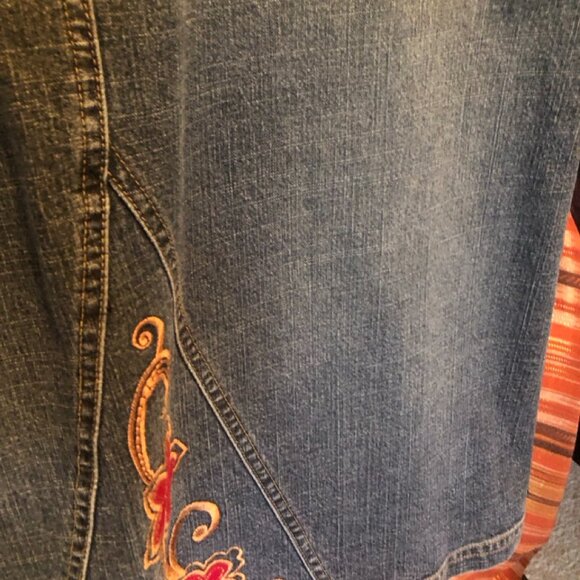 Kate Landry Vintage Bohemian Casual Knee-length Jean Skirt Embroidered Floral - Picture 7 of 11